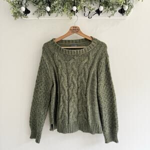 Wooden Ships Green Cablenknit Sweater s/m Y7060 mohair wool blend